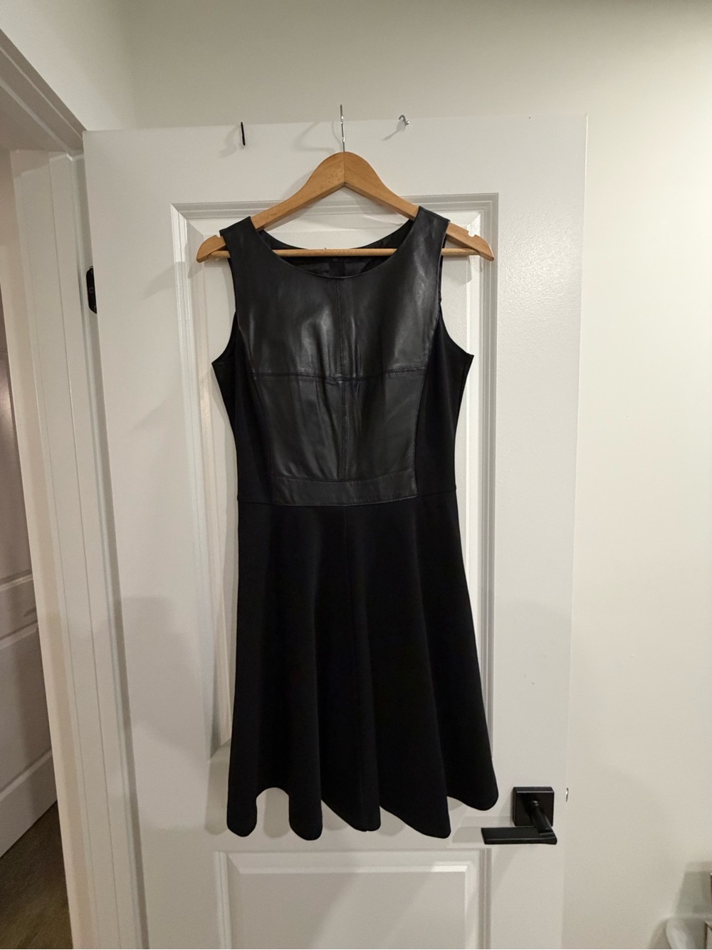 Danier Black Sleeveless Faux Leather Paneled Fit & Flare Dress